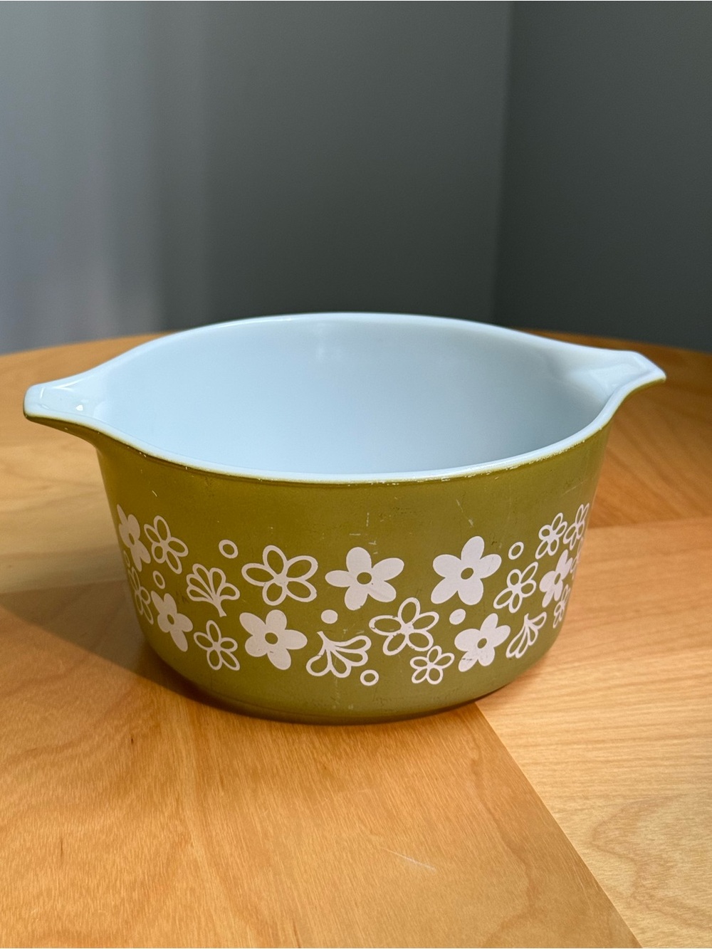 Vintage 473 Green Crazy Daisy Spring Blossom Ovenware Mixing 1QT Bowl by PYREX